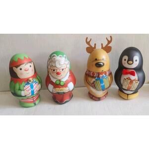 4 Russell Stover Christmas Holiday Candy Santa Tins Empty Large Tins
